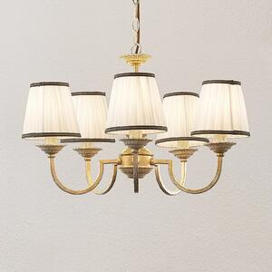 Lindby candelabru Lumiel, 5flg., crem/braza, textile