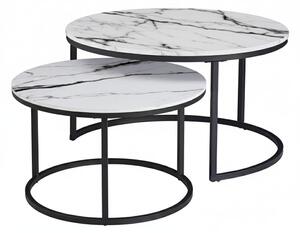 Set 2 Măsuțe de Cafea cu Efect Marmură, Alb, Diametru 80/60 cm, Design Compact