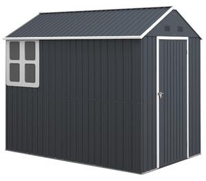 Outsunny Magazie de Grădină din Oțel Galvanizat și PP cu 4 Guri de Aerisire și Fereastră, 259x171x222 cm, Gri și Alb | Aosom Romania