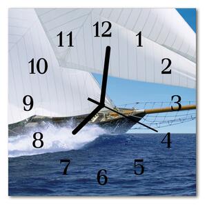 Ceas de perete din sticla pătrat Vehicule Sailboat Albastru