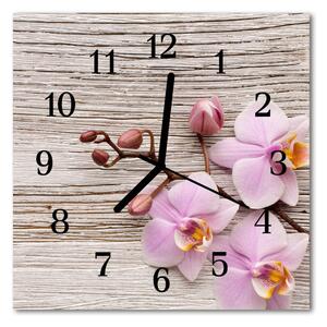 Ceas de perete din sticla pătrat Orhideea flori violet
