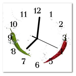 Ceas de perete din sticla pătrat Chillies Legume alb