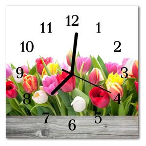 Ceas de perete din sticla pătrat Lalele Plante multi-colorate