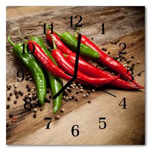 Ceas de perete din sticla pătrat Chillies Legume Roșu