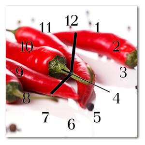 Ceas de perete din sticla pătrat Chillies Food and Drinks Red