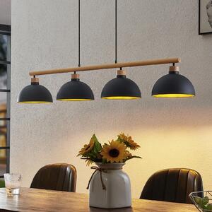 Lindby lampă suspendată Tirzana, 4 becuri, negru, metal, lemn