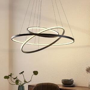 Lucande Lampă suspendată LED Ezana, negru, metal, Ø 80 cm, reglabil, Negru, Camera de zi / sufragerie, Metal, Modern