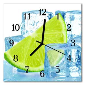 Ceas de perete din sticla pătrat Ice Lime Blue Ice