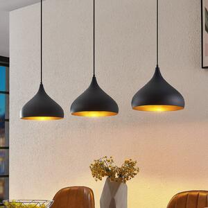 Lindby Elamira lampă suspendată, negru, metal, 133cm, 3 becuri