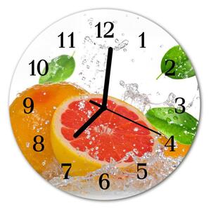 Ceas de perete din sticla rotund Grapefruit Alimente și băuturi roz