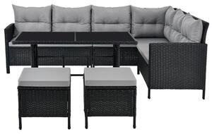 Juskys Set ratan de gradina Manacor - perne negre, gri