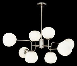 Maytoni Lampă suspendată Erich, culoare nichel, sticlă/metal, 8 becuri., reglabil, Metalic, Camera de zi / sufragerie, Metal, Modern, glob