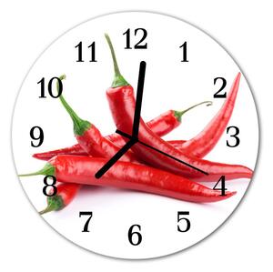 Ceas de perete din sticla rotund Chillies Bucătărie Roșu