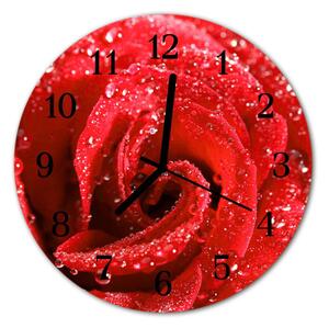 Ceas de perete din sticla rotund Rose Flori & Plante Red
