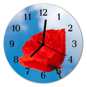 Ceas de perete din sticla rotund Poppy Flori & Plante Red
