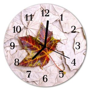 Ceas de perete din sticla rotund Maple Leaf Flori & Plante Red