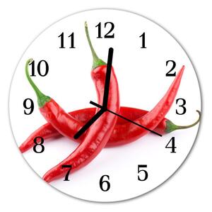 Ceas de perete din sticla rotund Chillies Bucătărie Roșu