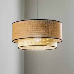Duolla Lampă suspendată Boho, maro/lemn, Ø 45 cm, textil/rattan, reglabil, Lemn, Camera de zi / sufragerie, Țesătură / Textil, Casă de țară / Rustic