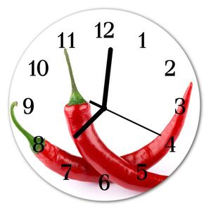 Ceas de perete din sticla rotund Chillies Bucătărie Roșu