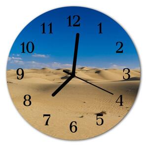 Ceas de perete din sticla rotund Desert Peisaj bej, albastru