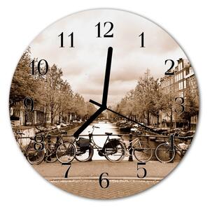 Ceas de perete din sticla rotund Amsterdam City Sepia
