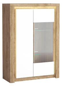 Vitrină Livia 05 (cu iluminat LED) (Stejar ribbeck + Alb lucios). 1057861