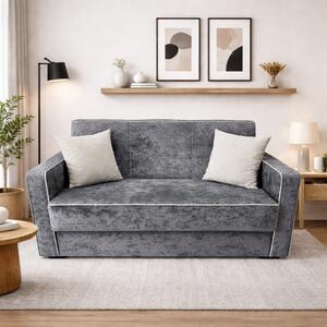 Canapea SAMY NEXT extensibila, 2 locuri, cu lada de depozitare, catifea plusata gri, cadru metalic, 152x100x92 cm Gri, catifea plusata