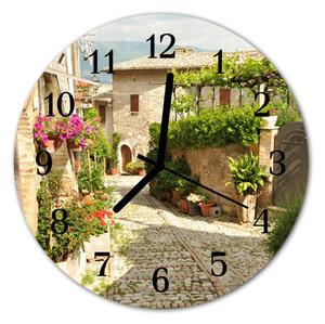 Ceas de perete din sticla rotund Alley Flori Oraș multicolor