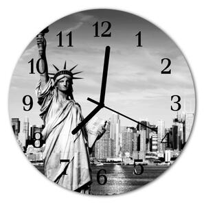 Ceas de perete din sticla rotund Statuia lui Liberty City Black & White