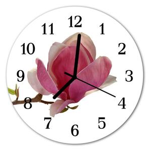 Ceas de perete din sticla rotund Magnolia Blossom Flori și plante roz
