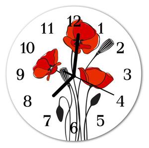 Ceas de perete din sticla rotund Poppy Flori & Plante Red