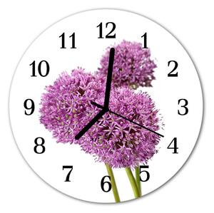 Ceas de perete din sticla rotund Flori Flori și plante violet
