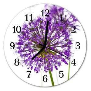 Ceas de perete din sticla rotund Flori Flori și plante violet