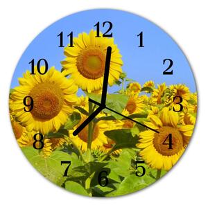 Ceas de perete din sticla rotund Sunflowers Flori & Plante Yellow