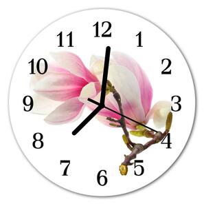 Ceas de perete din sticla rotund Magnolia Blossom Flori și plante roz