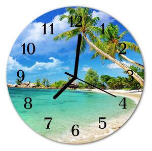 Ceas de perete din sticla rotund Palm Beach Copaci Peisaj verde