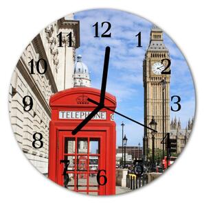 Ceas de perete din sticla rotund Red Telefon Box City Multi-colorat