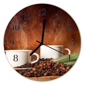 Ceas de perete din sticla rotund Cafea Cupe Bucătărie Brun