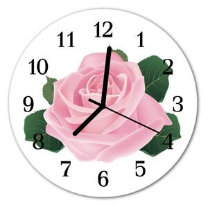 Ceas de perete din sticla rotund Rose Flori și plante roz