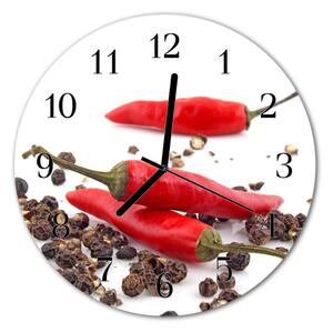 Ceas de perete din sticla rotund Chillies Bucătărie Roșu
