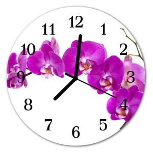 Ceas de perete din sticla rotund Orchid Flori & Plante Purple