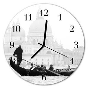 Ceas de perete din sticla rotund Veneția barca orașului Black & White