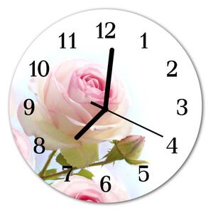Ceas de perete din sticla rotund Rose Flori și plante roz