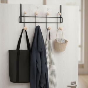 Cuier cu suport pentru ușă din metal negru, cu butoni din lemn 40x22 cm