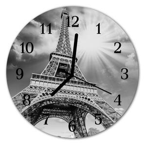 Ceas de perete din sticla rotund Turnul Eiffel din Paris Oras Black & White