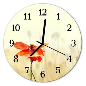 Ceas de perete din sticla rotund Poppy Flori & Plante Red