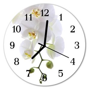 Ceas de perete din sticla rotund Orchid Flori & Plante alb