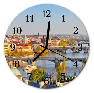 Ceas de perete din sticla rotund City of Prague City multi-colorat