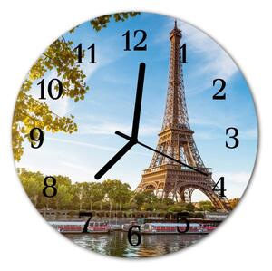 Ceas de perete din sticla rotund Turnul Eiffel Paris Brown City, Albastru