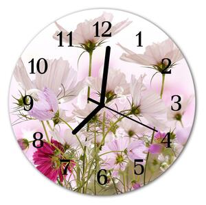 Ceas de perete din sticla rotund Cosmos Flori Flori și plante roz